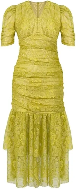 Women's Elegant Sweet Lace Evening Dress Puff Sleeves Slim Vacation Party Prom Long Dresses