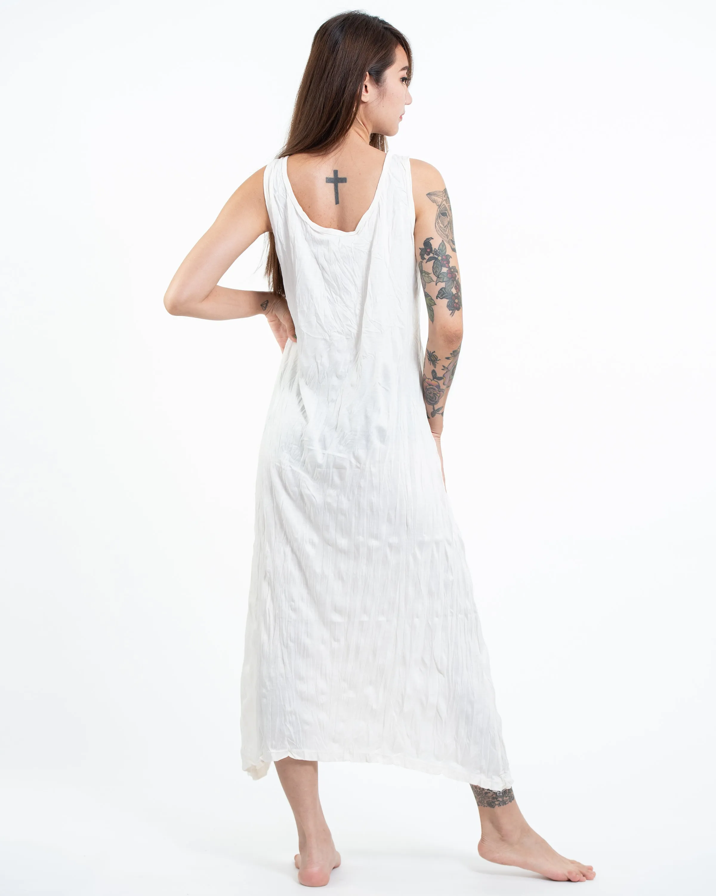 Womens Ganesh Chakra Long Tank Dress in White