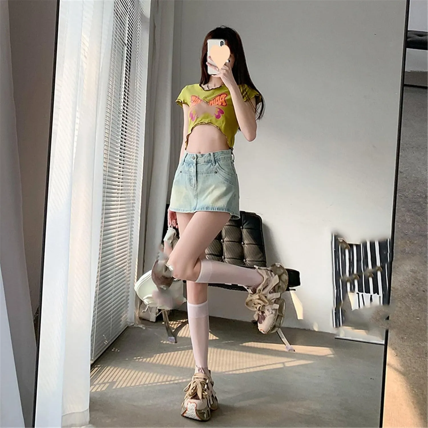 Women's Skirt Female's Vintage Denim with High Waist Mini Skirts
