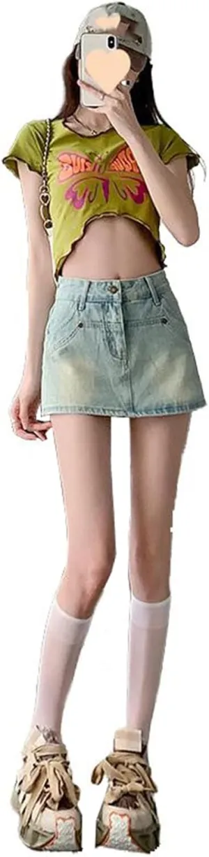 Women's Skirt Female's Vintage Denim with High Waist Mini Skirts