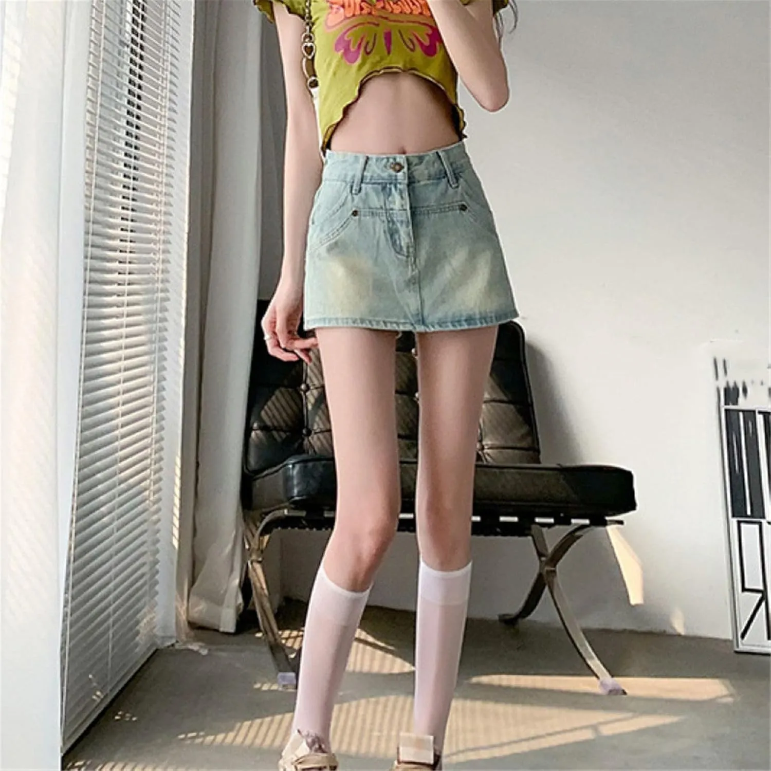 Women's Skirt Female's Vintage Denim with High Waist Mini Skirts